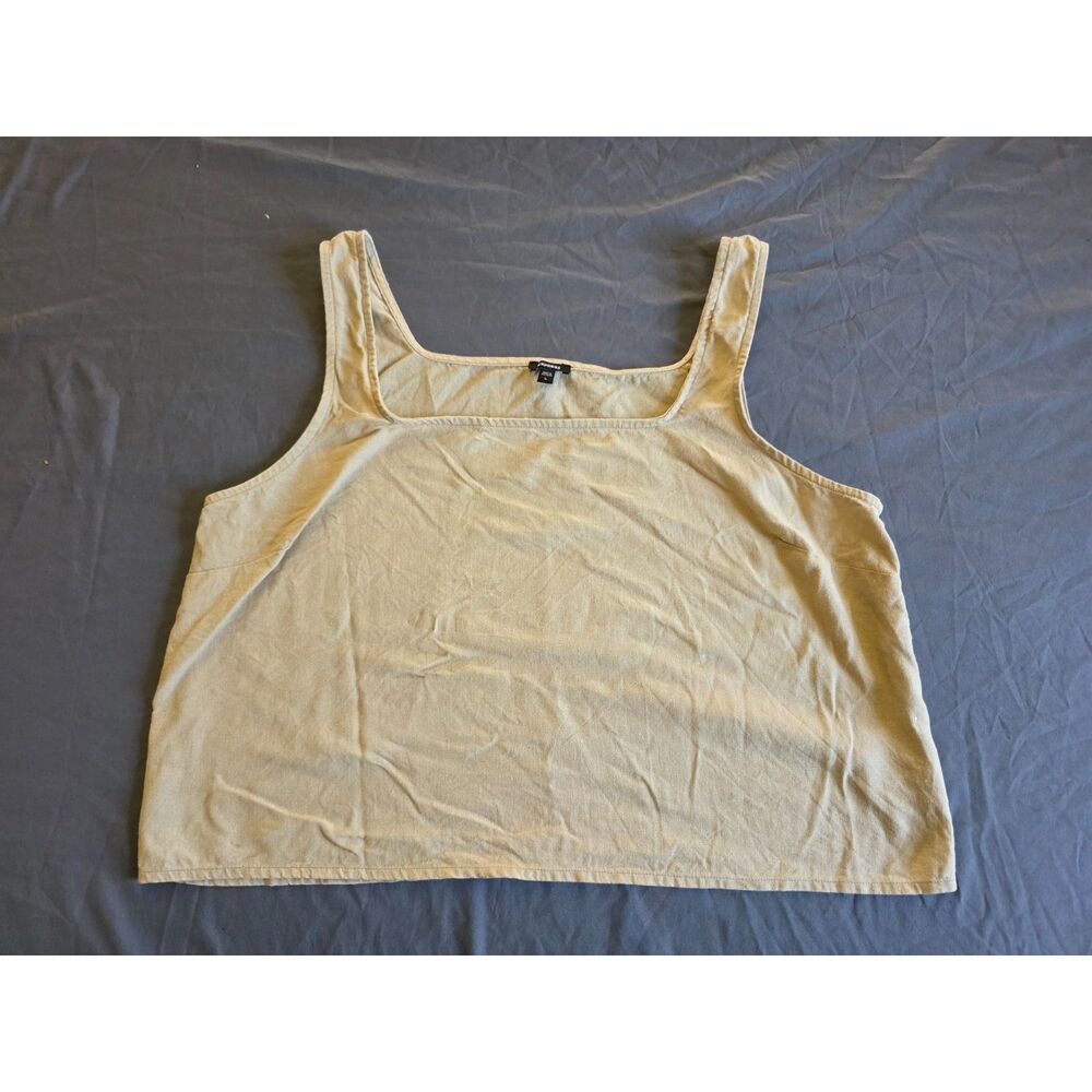 Express Neutral Beige Linen Blend Square Neck Tank Top Blouse - Women's Size L